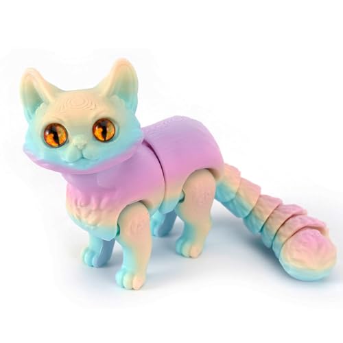 Katzen Spielzeug Kinder, 3D Katze, 3D Druck Katze Modell, 3D Gedruckte Kitten Katzen Statue Decor, 3D Drucker Tierspielzeuge, Zappelspielzeug für Autismus/ADHS, Festival Geschenk (16cm,Regenbogen B) von GQDGCU