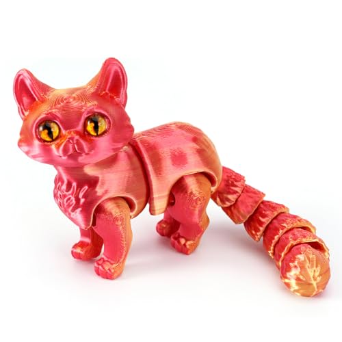 Katzen Spielzeug Kinder, 3D Katze, 3D Druck Katze Modell, 3D Gedruckte Kitten Katzen Statue Decor, 3D Drucker Tierspielzeuge, Zappelspielzeug für Autismus/ADHS, Festival Geschenk (16cm,Rot Gold) von GQDGCU
