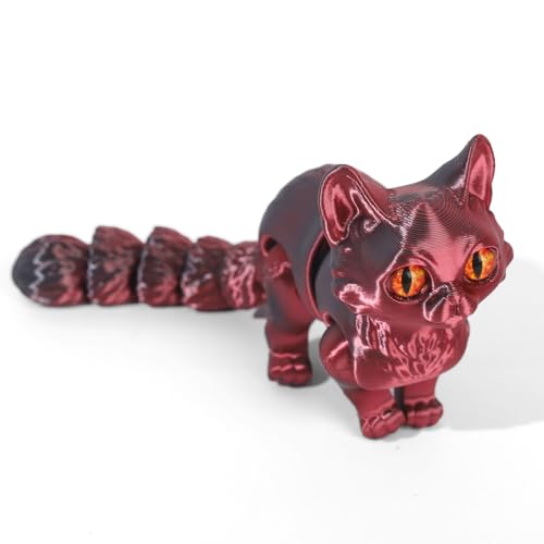 Katzen Spielzeug Kinder, 3D Katze, 3D Druck Katze Modell, 3D Gedruckte Kitten Katzen Statue Decor, 3D Drucker Tierspielzeuge, Zappelspielzeug für Autismus/ADHS, Festival Geschenk (16cm,Rot Schwarz) von GQDGCU