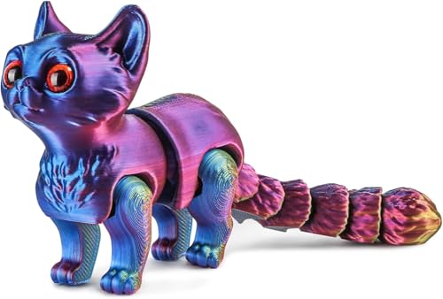 Katzen Spielzeug Kinder, 3D Katze, 3D Druck Katze Modell, 3D Gedruckte Kitten Katzen Statue Decor, 3D Drucker Tierspielzeuge, Zappelspielzeug für Autismus/ADHS, Festival Geschenk (16cm,Schillernde) von GQDGCU