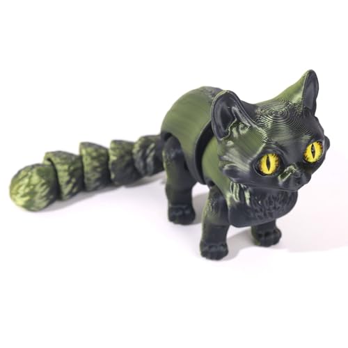 Katzen Spielzeug Kinder, 3D Katze, 3D Druck Katze Modell, 3D Gedruckte Kitten Katzen Statue Decor, 3D Drucker Tierspielzeuge, Zappelspielzeug für Autismus/ADHS, Festival Geschenk (16cm,Schwarz Gold) von GQDGCU