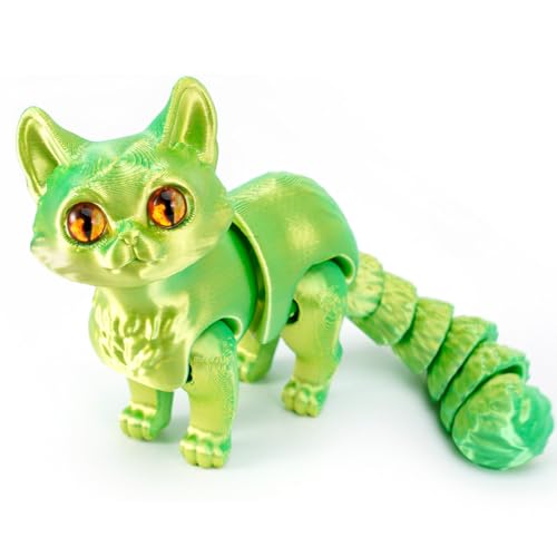 Katzen Spielzeug Kinder, 3D Katze, 3D Druck Katze Modell, 3D Gedruckte Kitten Katzen Statue Decor, 3D Drucker Tierspielzeuge, Zappelspielzeug für Autismus/ADHS, Festival Geschenk (16cm,Traumgrün) von GQDGCU