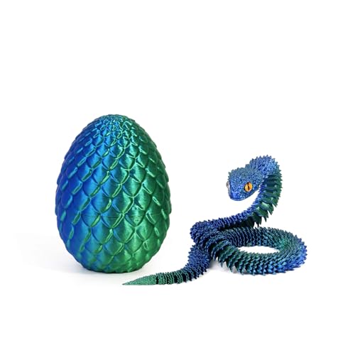Schlange Spielzeug, 3D Gedruckte Drachenei Schlangeneier, 3D Druck Schlange mit Ei, Flexibel 3D Drache Tiere Schlangen Toy, Schlangen Modell für Schreibtisch Wohnkultur (30cm,Blau Grün) von GQDGCU