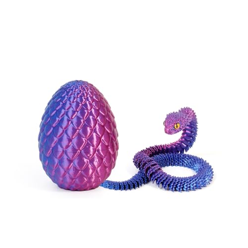Schlange Spielzeug, 3D Gedruckte Drachenei Schlangeneier, 3D Druck Schlange mit Ei, Flexibel 3D Drache Tiere Schlangen Toy, Schlangen Modell für Schreibtisch Wohnkultur (30cm,Blau Lila) von GQDGCU
