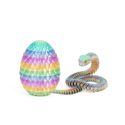 Schlange Spielzeug, 3D Gedruckte Drachenei Schlangeneier, 3D Druck Schlange mit Ei, Flexibel 3D Drache Tiere Schlangen Toy, Schlangen Modell für Schreibtisch Wohnkultur (30cm,Bonbons Regenbogen) von GQDGCU