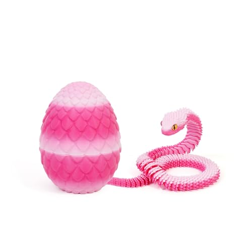 Schlange Spielzeug, 3D Gedruckte Drachenei Schlangeneier, 3D Druck Schlange mit Ei, Flexibel 3D Drache Tiere Schlangen Toy, Schlangen Modell für Schreibtisch Wohnkultur (30cm,Bonbons Rosa) von GQDGCU