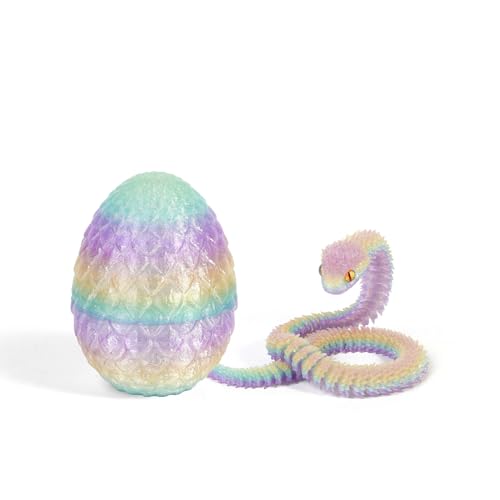 Schlange Spielzeug, 3D Gedruckte Drachenei Schlangeneier, 3D Druck Schlange mit Ei, Flexibel 3D Drache Tiere Schlangen Toy, Schlangen Modell für Schreibtisch Wohnkultur (30cm,Bunte Kristalle) von GQDGCU