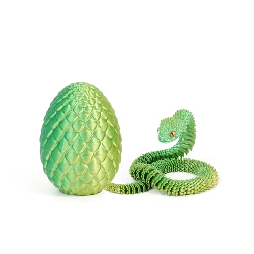 Schlange Spielzeug, 3D Gedruckte Drachenei Schlangeneier, 3D Druck Schlange mit Ei, Flexibel 3D Drache Tiere Schlangen Toy, Schlangen Modell für Schreibtisch Wohnkultur (30cm,Gelb Grün) von GQDGCU