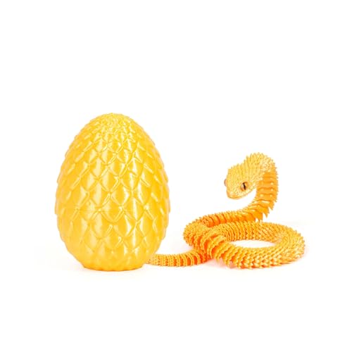 Schlange Spielzeug, 3D Gedruckte Drachenei Schlangeneier, 3D Druck Schlange mit Ei, Flexibel 3D Drache Tiere Schlangen Toy, Schlangen Modell für Schreibtisch Wohnkultur (30cm,Gold) von GQDGCU