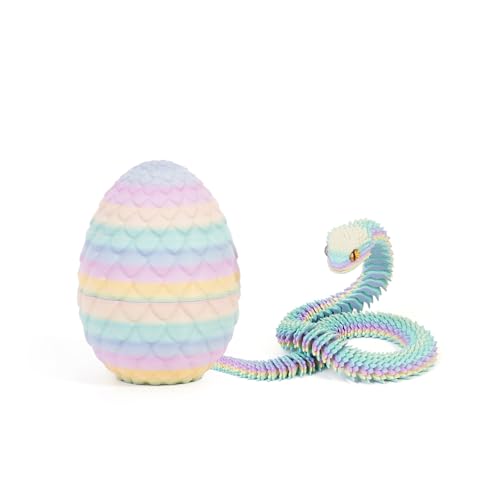 Schlange Spielzeug, 3D Gedruckte Drachenei Schlangeneier, 3D Druck Schlange mit Ei, Flexibel 3D Drache Tiere Schlangen Toy, Schlangen Modell für Schreibtisch Wohnkultur (30cm,Hell Regenbogen) von GQDGCU