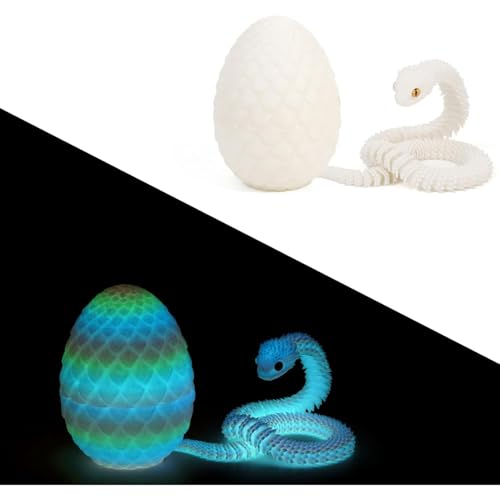 Schlange Spielzeug, 3D Gedruckte Drachenei Schlangeneier, 3D Druck Schlange mit Ei, Flexibel 3D Drache Tiere Schlangen Toy, Schlangen Modell für Schreibtisch Wohnkultur (30cm,Leuchtend Regenbogen A) von GQDGCU