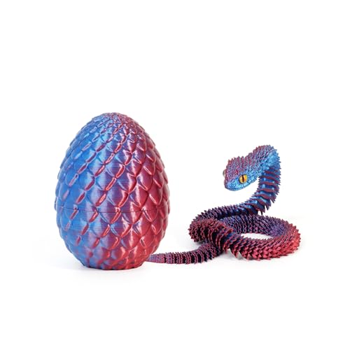 Schlange Spielzeug, 3D Gedruckte Drachenei Schlangeneier, 3D Druck Schlange mit Ei, Flexibel 3D Drache Tiere Schlangen Toy, Schlangen Modell für Schreibtisch Wohnkultur (30cm,Rot Blau) von GQDGCU