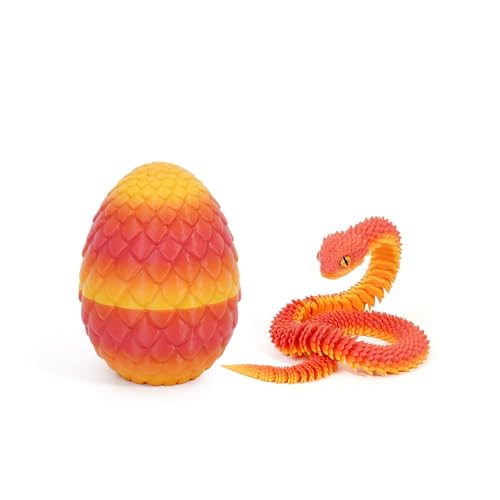 Schlange Spielzeug, 3D Gedruckte Drachenei Schlangeneier, 3D Druck Schlange mit Ei, Flexibel 3D Drache Tiere Schlangen Toy, Schlangen Modell für Schreibtisch Wohnkultur (30cm,Rot Gelb) von GQDGCU