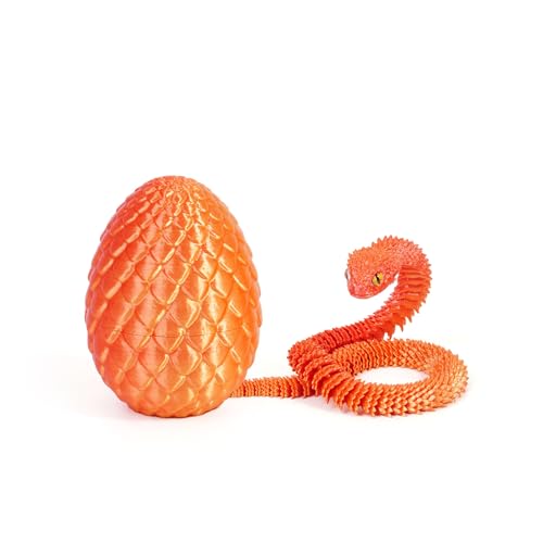 Schlange Spielzeug, 3D Gedruckte Drachenei Schlangeneier, 3D Druck Schlange mit Ei, Flexibel 3D Drache Tiere Schlangen Toy, Schlangen Modell für Schreibtisch Wohnkultur (30cm,Rot Gold) von GQDGCU
