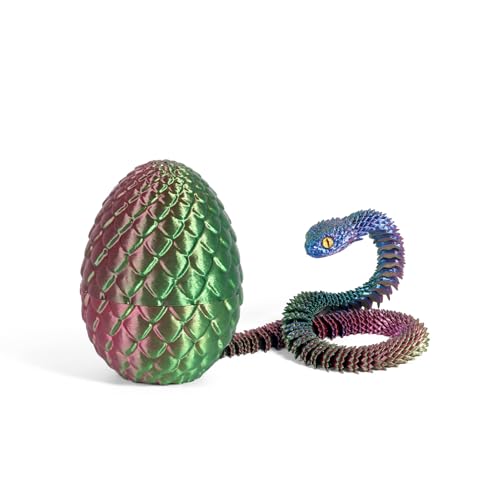 Schlange Spielzeug, 3D Gedruckte Drachenei Schlangeneier, 3D Druck Schlange mit Ei, Flexibel 3D Drache Tiere Schlangen Toy, Schlangen Modell für Schreibtisch Wohnkultur (30cm,Schillernde) von GQDGCU