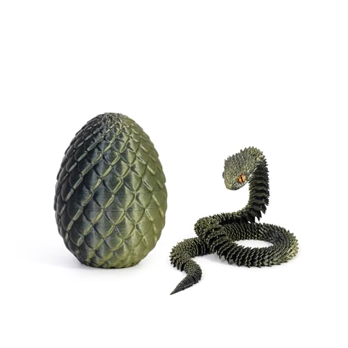 Schlange Spielzeug, 3D Gedruckte Drachenei Schlangeneier, 3D Druck Schlange mit Ei, Flexibel 3D Drache Tiere Schlangen Toy, Schlangen Modell für Schreibtisch Wohnkultur (30cm,Schwarz Gold) von GQDGCU