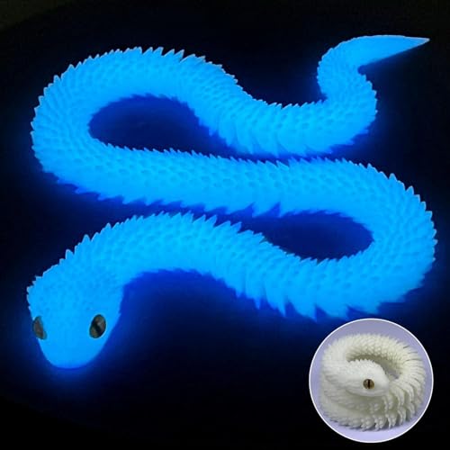 Schlange Spielzeug, 3D Schlange, 3D Druck Schlange, 3D Gedruckte Schlange, 3D gedruckte Tierspielzeuge, Schlangen Modell, Schlange Statue Decor, Zappelspielzeug für Autismus/ADHS (30cm,Licht Blau) von GQDGCU