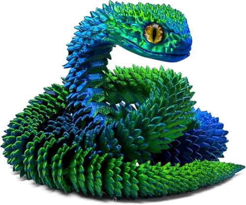 Schlange Spielzeug, 3D Schlange, 3D Druck Schlangen Modell, 3D Gedruckte Schlangen Statue Decor, 3D gedruckte Tierspielzeuge, Zappelspielzeug für Autismus/ADHS (75cm,Blau Grün) von GQDGCU