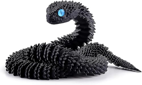GQDGCU Schlange Spielzeug, 3D Schlange, 3D Druck Schlangen Modell, 3D Gedruckte Schlangen Statue Decor, 3D gedruckte Tierspielzeuge, Zappelspielzeug für Autismus/ADHS (45cm,Schwarz) von GQDGCU