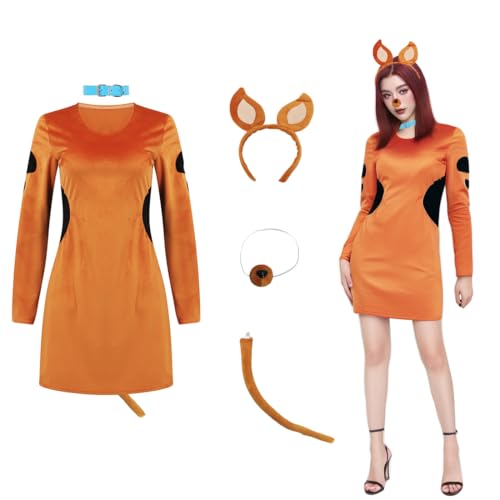 GQWSTP Mystery Welpenkleid für Erwachsene, Damen, Halloween, klassisches Filmfiguren-Kostüm mit Stirnband, Nase, Kragen, Schwanz, Braun, X-Small GQWSTP Mystery Welpenkleid für Erwachsene, Damen, Halloween, klassisches Filmfiguren-Kostüm mit Stirnband, Nase, Kragen, Schwanz, Braun, X-Small von GQWSTP