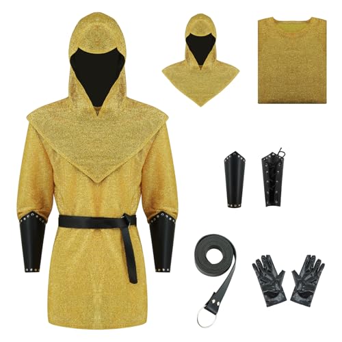 Renaissance-Kettenpanzer-Tunika, Hemd, Mantel, Mittelalterlicher Ritter, Kutte, Kreuzritter-Kostüm, Outfit, Gürtel, Handschuhe, Armschienen-Set, Gold, X-Small Renaissance-Kettenpanzer-Tunika, Hemd, Mantel, Mittelalterlicher Ritter, Kutte, Kreuzritter-Kostüm, Outfit, Gürtel, Handschuhe, Armschienen-Set, Gold, X-Small von GQWSTP