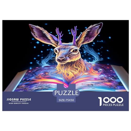1000 Stück Buch-Hirsch-Neon-Puzzle für Erwachsene und Kinder, kreatives rechteckiges Puzzle, Holzpuzzle, lustiges Lernspielzeug, 1000 Stück (75 x 50 cm) von GQmoney