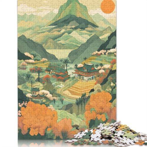 1000 Teile, Grünton, Japanisches Dorf-Puzzle, Schwierigkeitsgrad: Puzzle, Lernspiele, Spielzeug, 1000 Teile (75 x 50 cm) von GQmoney