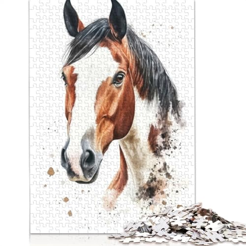 1000 Teile „Pferde-Aquarellporträt“, Puzzle für Erwachsene, Schwierigkeitsgrad: Puzzle, Lernspielzeug, Spiele, Familiendekoration, 1000 Stück (75 x 50 cm) von GQmoney