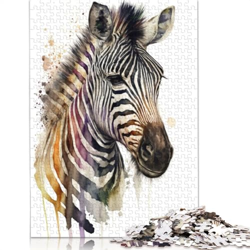1000 Teile „Zebra in Aquarell“-Puzzle, Schwierigkeitsgrad: Puzzle, Lernspiel, Spielzeug, 1000 Teile (75 x 50 cm) von GQmoney