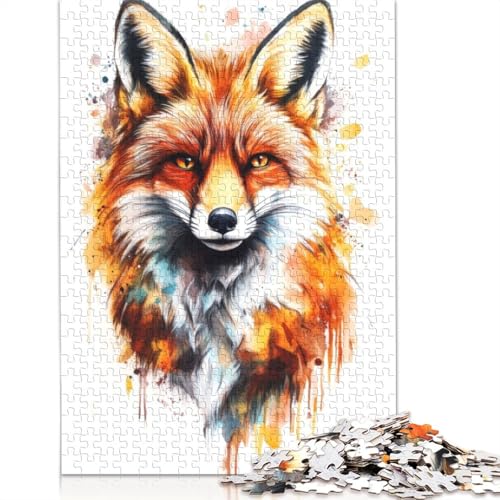 1000 Teile Aquarell-Fuchsporträt-Puzzle, Schwierigkeitsgrad Puzzle, Lernspiele, Spielzeug, 1000 Teile (75 x 50 cm) von GQmoney