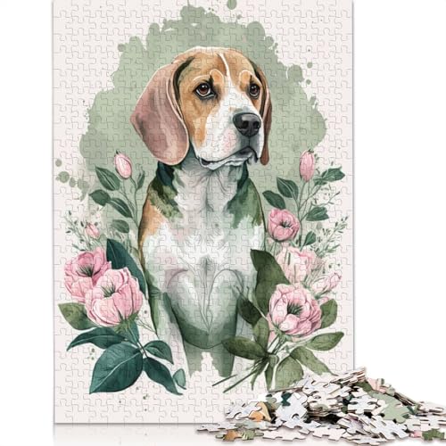 1000 Teile Beagle-Blumenporträt-Puzzle, Schwierigkeitsgrad für Erwachsene, Lernspielzeug, Spiele, 1000 Teile (38 x 26 cm) von GQmoney