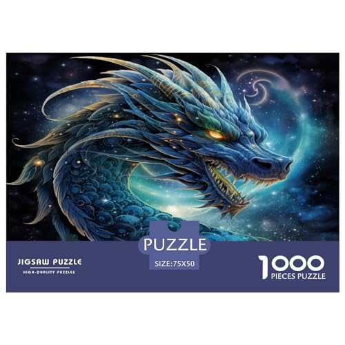 1000 Teile Blauer Drache-Puzzle, kreative rechteckige Puzzles für Erwachsene und Kinder, große Puzzles für Familien-Lernspiel 1000 Teile (75 x 50 cm) von GQmoney