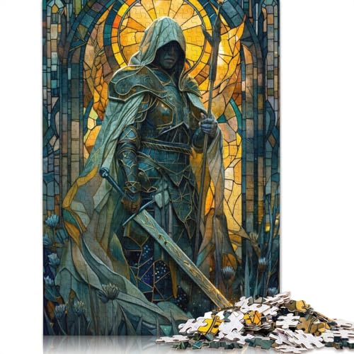 1000 Teile Buntglas-Ritter-Puzzle, Puzzle für Erwachsene, Schwierigkeitsgrad: Puzzle, Lernspiel, Spielzeug, Familiendekoration, 1000 Teile (38 x 26 cm) von GQmoney