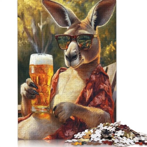 1000 Teile Cooles Känguru mit Bier-Puzzle für Erwachsene, Papierpuzzle, Lernspiel für Erwachsene Teenager, 1000 Teile (38 x 26 cm) von GQmoney
