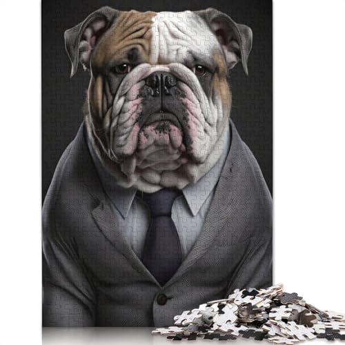 1000 Teile Englische Bulldogge Herrenanzug Puzzle Schwierigkeitsgrad Puzzle Lernspiele Spielzeug 1000 Stück (75x50cm) von GQmoney