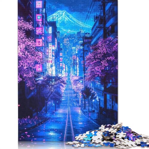 1000 Teile Futuristisches Fuji Neon Bloom Puzzle, Schwierigkeitsgrad Puzzle, Lernspiele, Spielzeug, 1000 Teile (38 x 26 cm) von GQmoney