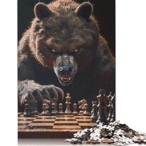 1000 Teile Grizzlybär-Schachpuzzle, Schwierigkeitsgrad Puzzle, Lernspiele, Spielzeug, 1000 Teile (75 x 50 cm) von GQmoney