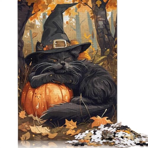 1000 Teile Herbstkatze schläft auf einem Kürbis, Papierpuzzle, Puzzles für Erwachsene, Lernspiel, Herausforderungsspielzeug (75 x 50 cm) von GQmoney