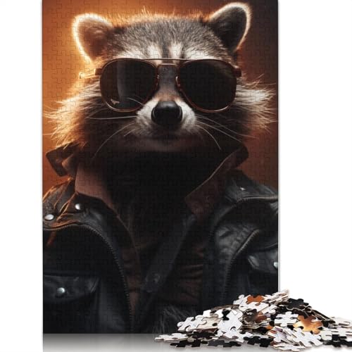 1000 Teile Puzzle Sonnenbrille Waschbär Quadratische Erwachsene Holzpuzzle Home Decor 1000 Teile (75x50cm) von GQmoney