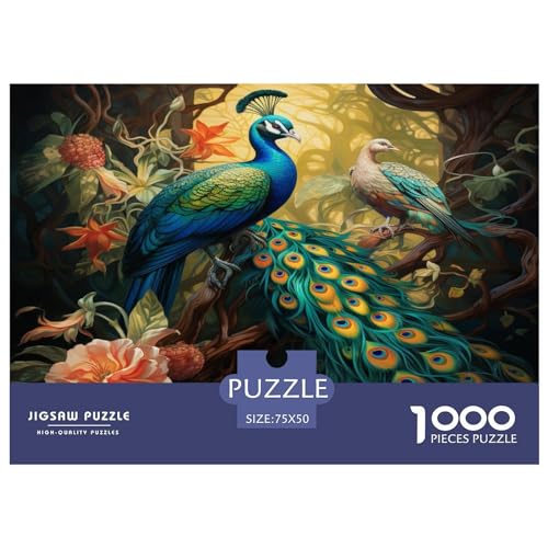 1000 Teile Puzzle Tier Pfau für Erwachsene Kinder Holzpuzzle Lernspielzeug 1000 Teile (75x50cm) von GQmoney