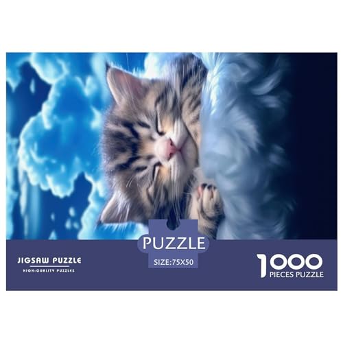 1000 Teile Puzzle für Erwachsene, Baby-Kätzchen-Schlaf-Puzzle, kreatives rechteckiges Holzpuzzle, Geschenk für Freunde, Familie, 1000 Teile (75 x 50 cm) von GQmoney