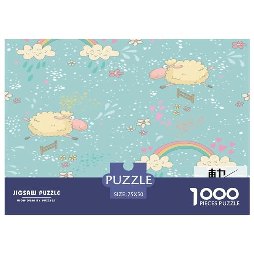 1000 Teile Regenbogen-Schaf-Puzzle für Erwachsene und Kinder, kreatives rechteckiges Puzzle, Holzpuzzle, lustiges Lernspielzeug, 1000 Teile (75 x 50 cm) von GQmoney
