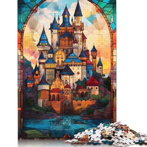 1000 Teile Schloss Buntglas-Puzzle Puzzle für Erwachsene Schwierigkeitsgrad Puzzle Lernspiel Spielzeug 1000 Stück (75x50cm) von GQmoney