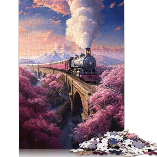 1000 Teile Vintage Sakura Dampfzug Puzzle Puzzle Schwierigkeitsgrad Puzzle Lernspiel Spielzeug 1000 Stück (38x26cm) von GQmoney