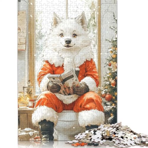 1000 Teile Wolf-Weihnachtsmann-Lese-Toilettenzimmer-Papierpuzzles, Puzzles für Erwachsene, Lernspiel, Herausforderungsspielzeug (38 x 26 cm) von GQmoney