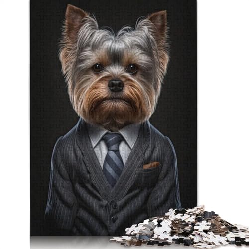 1000 Teile Yorkshire Terrier Herrenanzug Puzzle Schwierigkeitsgrad Puzzle Lernspiele Spielzeug 1000 Stück (38x26cm) von GQmoney