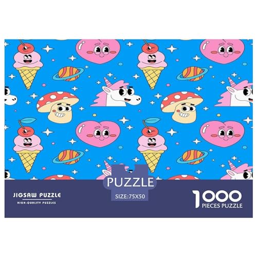 1000 Teile süßes Cartoon-Puzzle für Erwachsene und Kinder, kreatives rechteckiges Puzzle, Holzpuzzle, lustiges Lernspielzeug, 1000 Teile (75 x 50 cm) von GQmoney