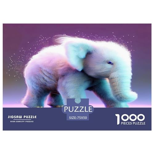 1000 Teile süßes Elefanten-Puzzle für Erwachsene und Kinder, kreatives rechteckiges Puzzle, Holzpuzzle, lustiges Lernspielzeug, 1000 Teile (75 x 50 cm) von GQmoney