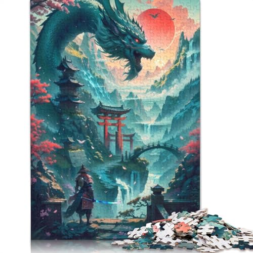 1000-teilige Drachenkrieger-Landschaft für Erwachsene, schwierige Holzpuzzles für Teenager, Geschenke, Heimdekoration, Puzzlespielzeug, 1000 Stück (75 x 50 cm) von GQmoney