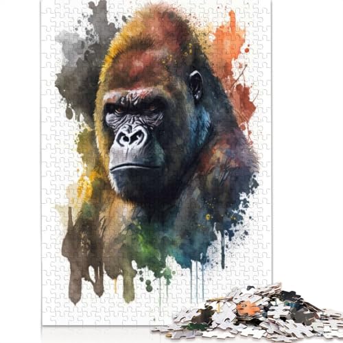 1000-teilige Gorilla-Aquarell-Papierpuzzles, Papierpuzzles für Erwachsene und Jugendliche ab 12 Jahren, 1000 Stück (75 x 50 cm) von GQmoney